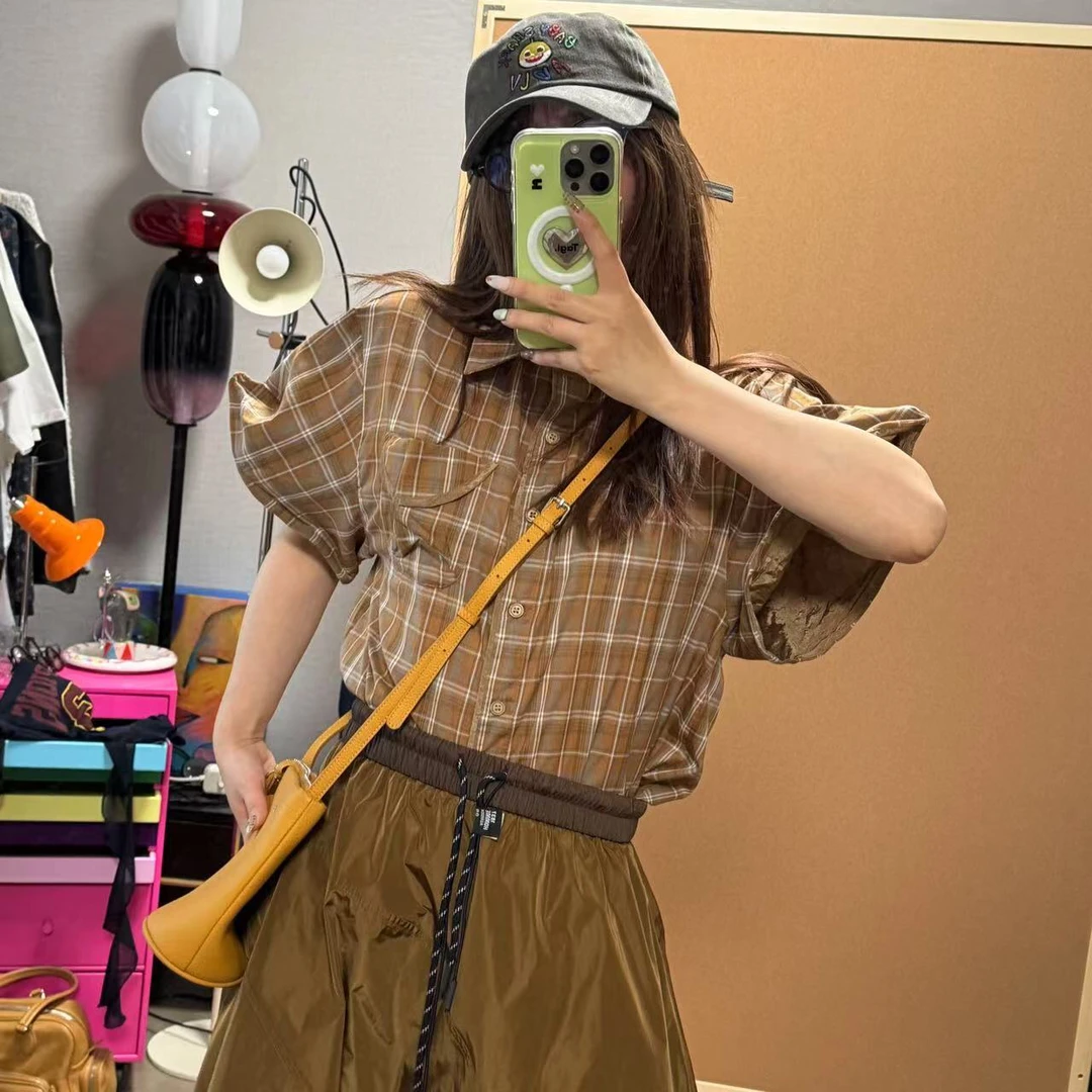 复古miu风弯折袖衬衫