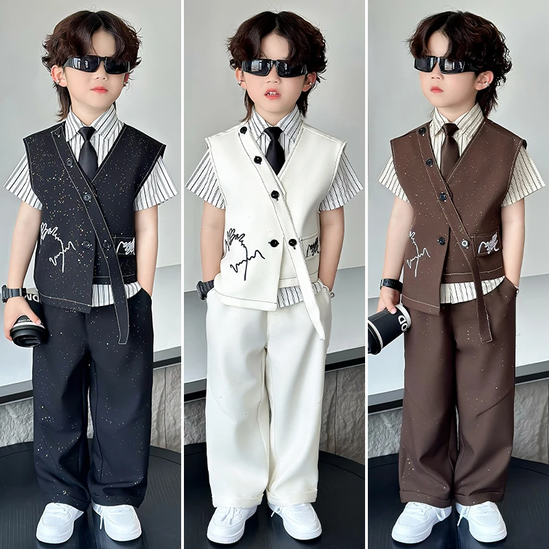 男童西装套装夏季新款闪亮儿童主持人服装花童礼服男孩钢琴演出服