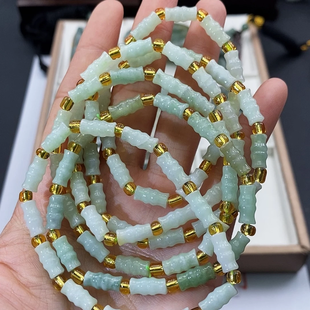 翡翠未镶嵌颈饰缅甸翡翠a货  5mm竹节手串随机发一条