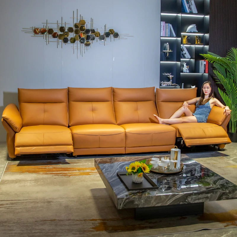 零靠墙头层牛皮电动功能沙发意式简约客厅头等舱四人位直排沙发