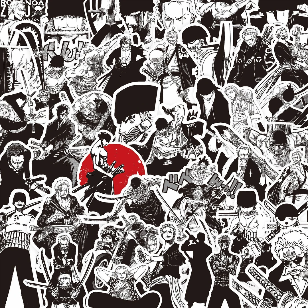 索隆贴纸海贼王周边贴画装饰笔记本手机壳贴手帐动漫黑白拼贴画