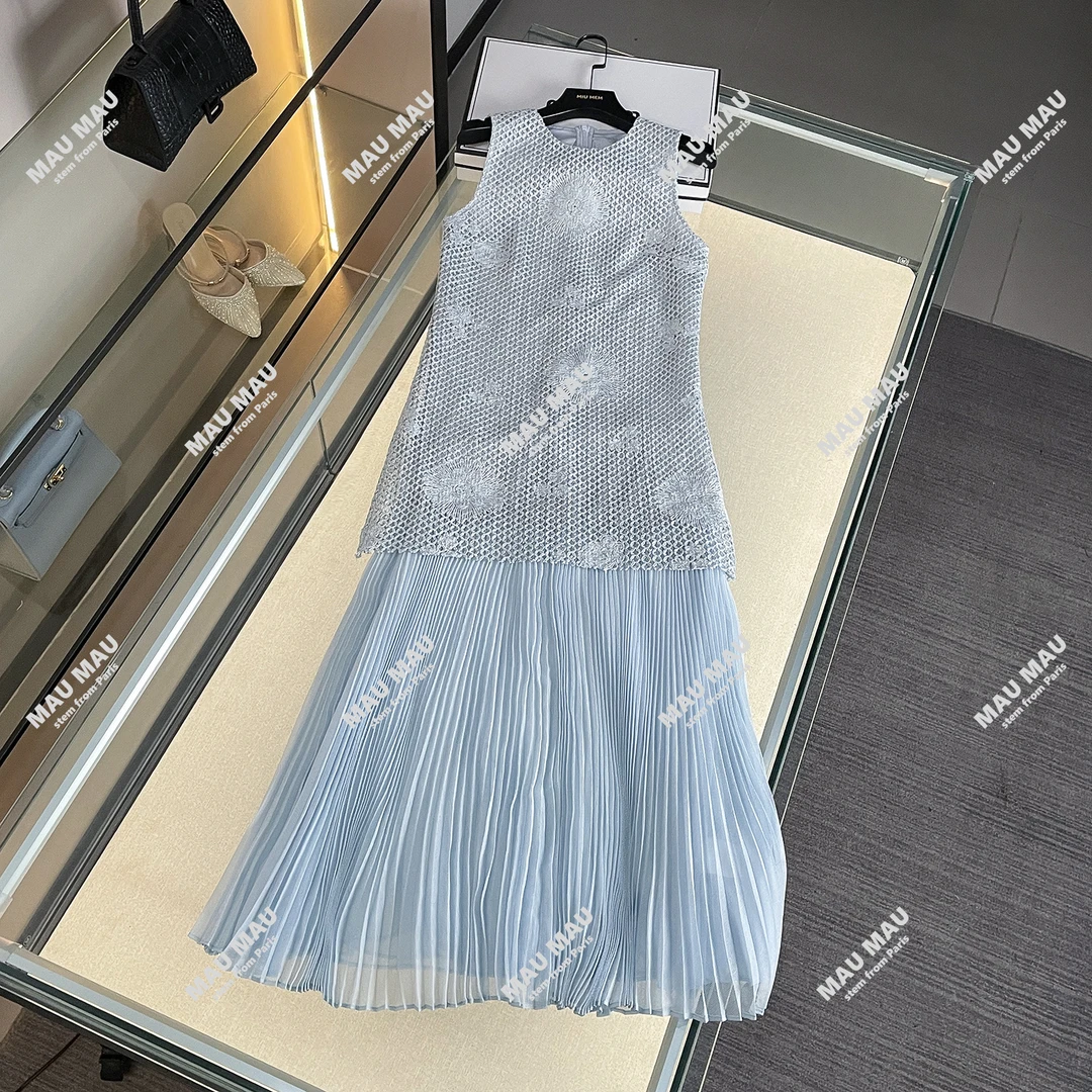 2025夏季新款气质立体提花镂空圆领长款背心连衣裙女DY7157