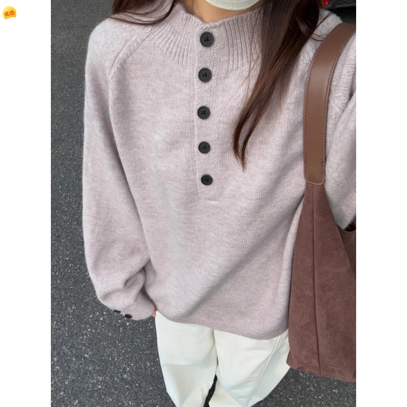 圆领加厚一沫小扣子毛衣！亨利领多粒扣针织衫宽松百搭秋冬上衣