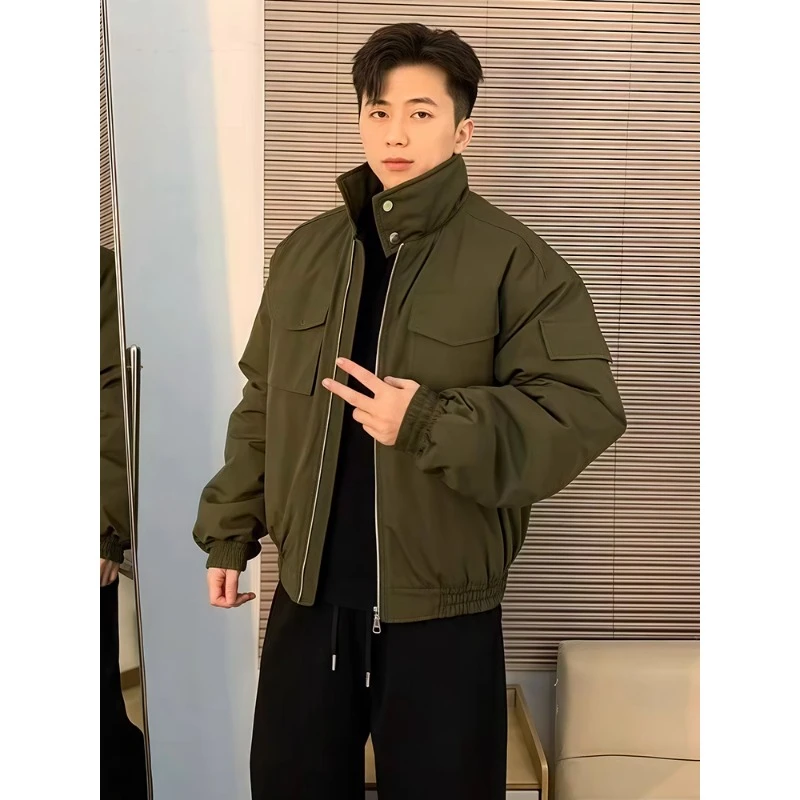 军绿色bomber轻骑兵夹克外套男冬季高级感立领潮牌休闲飞行员棉衣