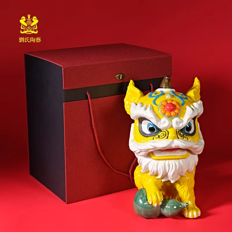 黄醒狮纳福摆件手工艺品桌面装饰商务礼品家居