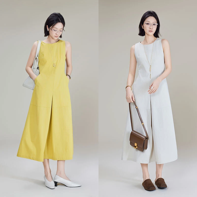 A美洋MEIYANG 【欧若风】朱古力连衣裙 皱感赫本优雅背心裙-周一