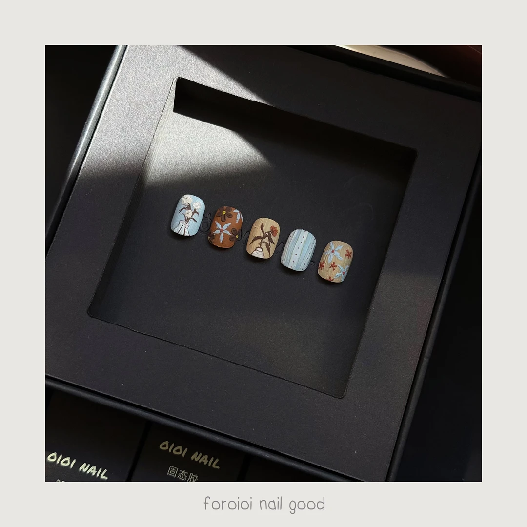 foroioinail 肌理系列“柔絮漫光”手绘穿戴甲 手工穿戴甲