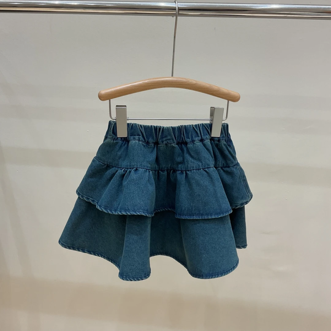 女A字裙韩版夏季牛仔半身裙短裙纯色童装洋气半裙百褶