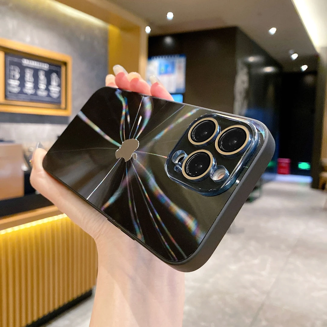 适用苹果16ProMax电镀极光CD纹15炫彩14防摔13全包带镜头膜保护套