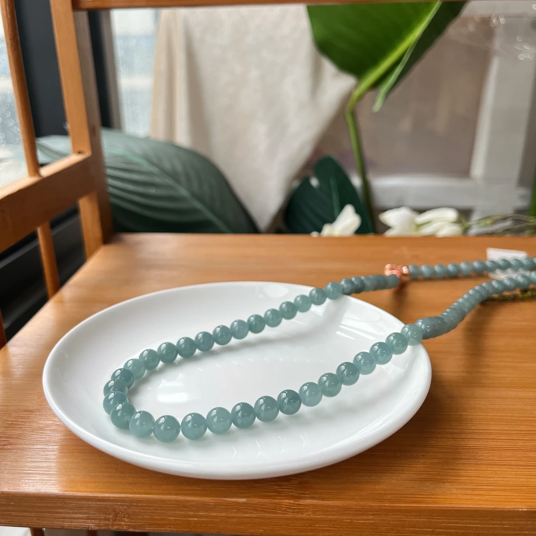 【郭老师】约7.8mm翡翠圆珠双扣项链