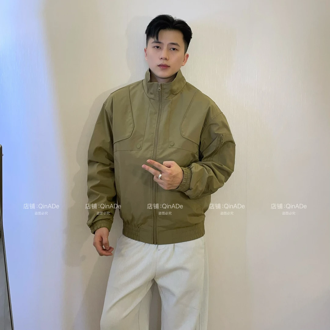 QinADe美式复古设计感立领夹克男潮牌街头百搭情侣休闲工装外套