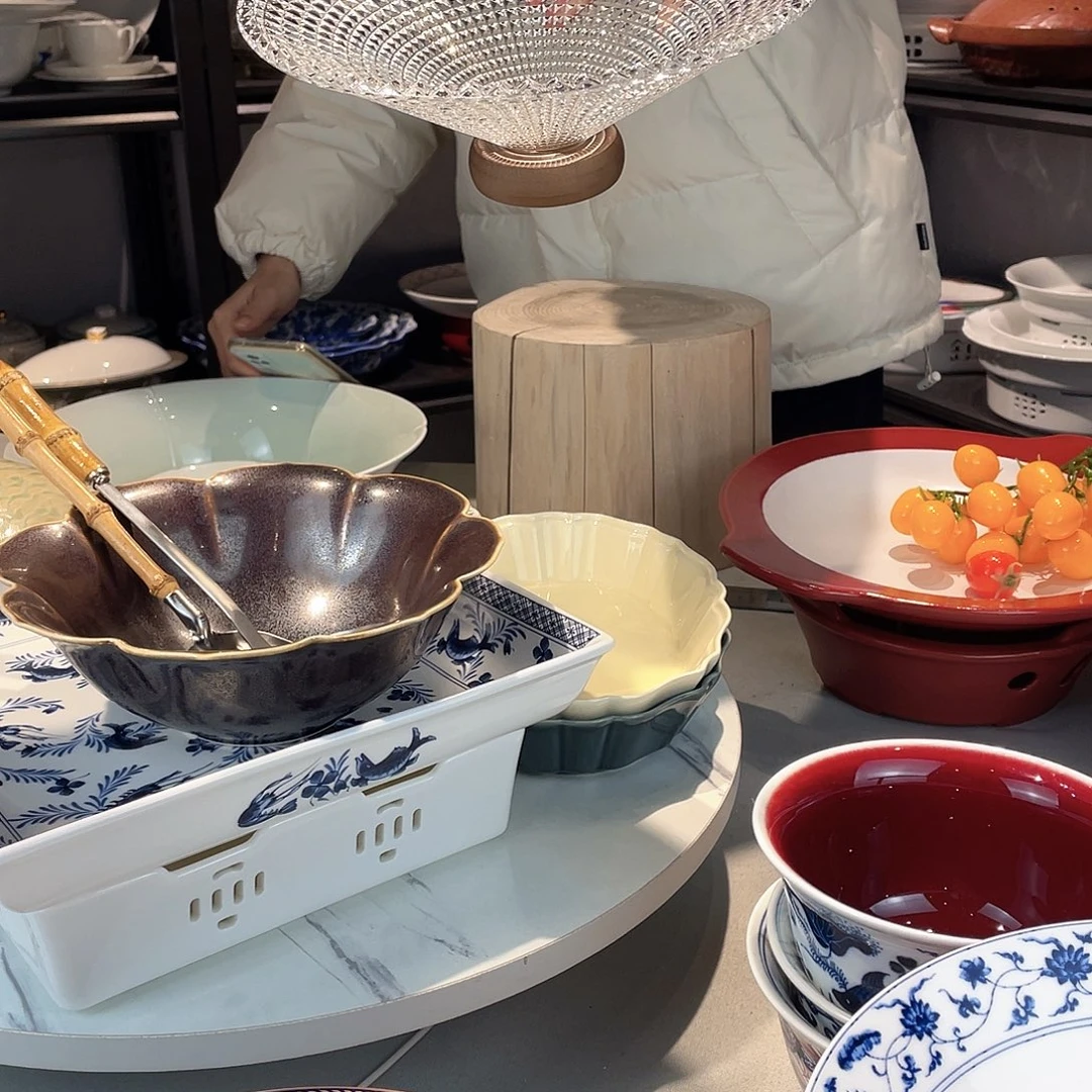 瓷斗笠玻璃沙拉盘子