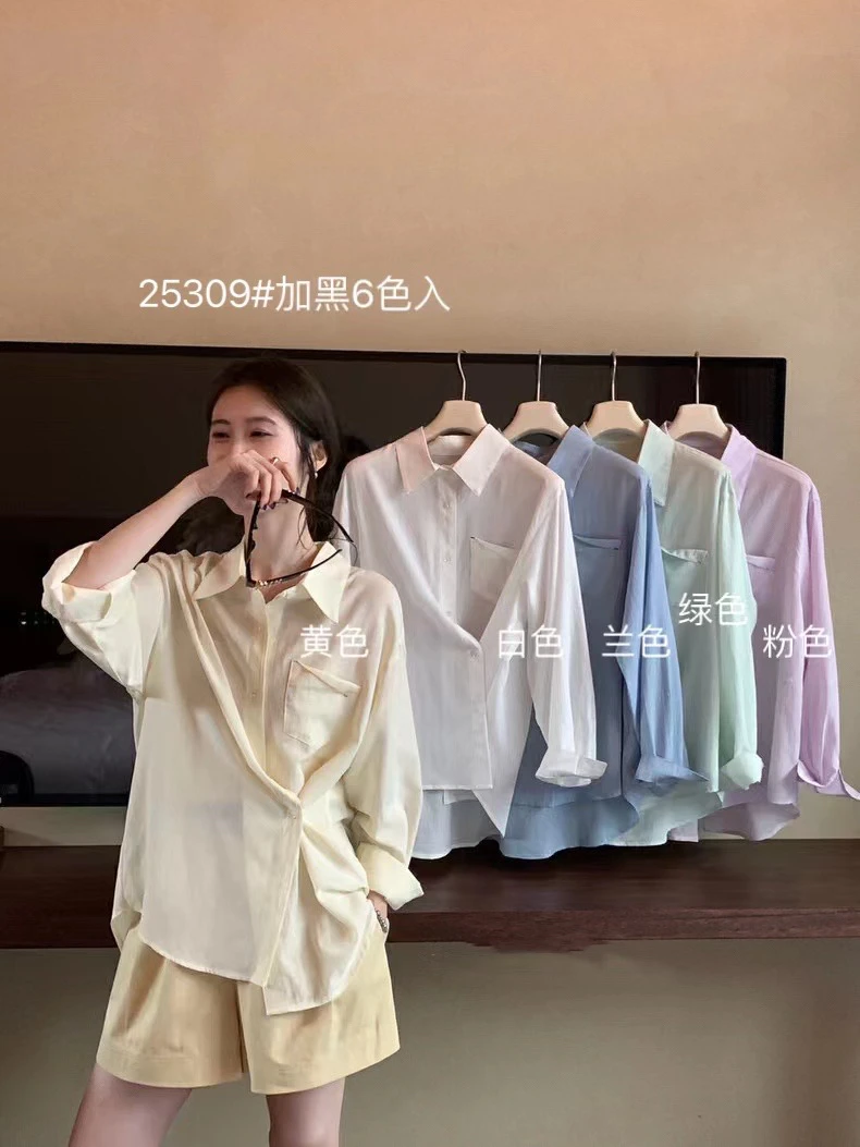 韩版设计感侧扣衬衫女2025春季新款法式时尚显瘦纯色长袖衬衣
