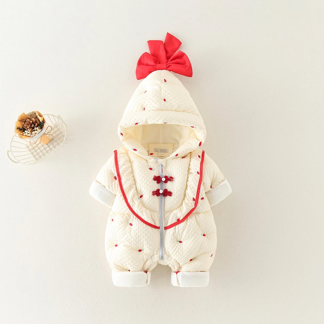 连体衣宝宝婴儿保暖拜年服国风公主新生儿加绒加厚女宝幼儿满月