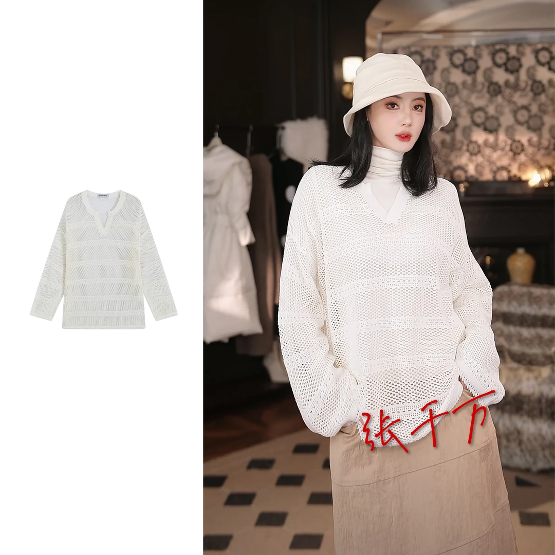 张千万 x X.W 老钱风V领上衣243Z046G