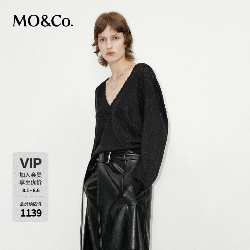 MOCO针织衫婴驼绒绵羊毛烫钻轻暖烂边MBD4SWT008