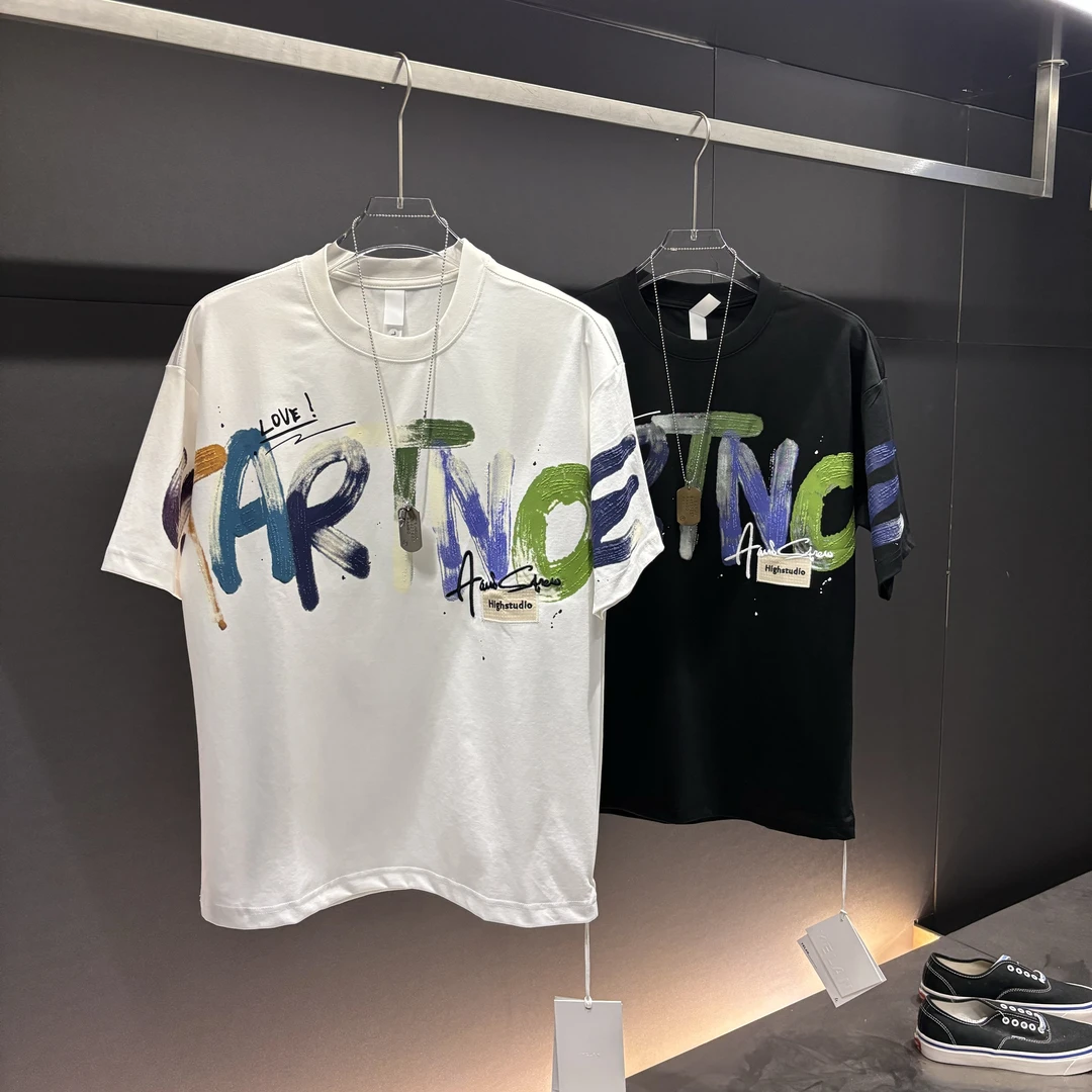 2025男士新款夏季休闲印花做旧时尚英文短袖T恤上衣