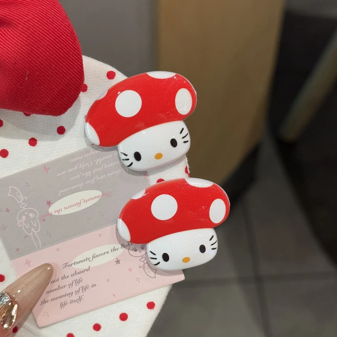 可爱蘑菇KT猫发夹甜美少女心侧边刘海夹小清新ins风鸭嘴夹发卡