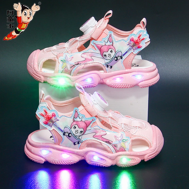 带灯库洛米女童包头凉鞋轻便防滑防踢儿童沙滩鞋软底公主女孩鞋子