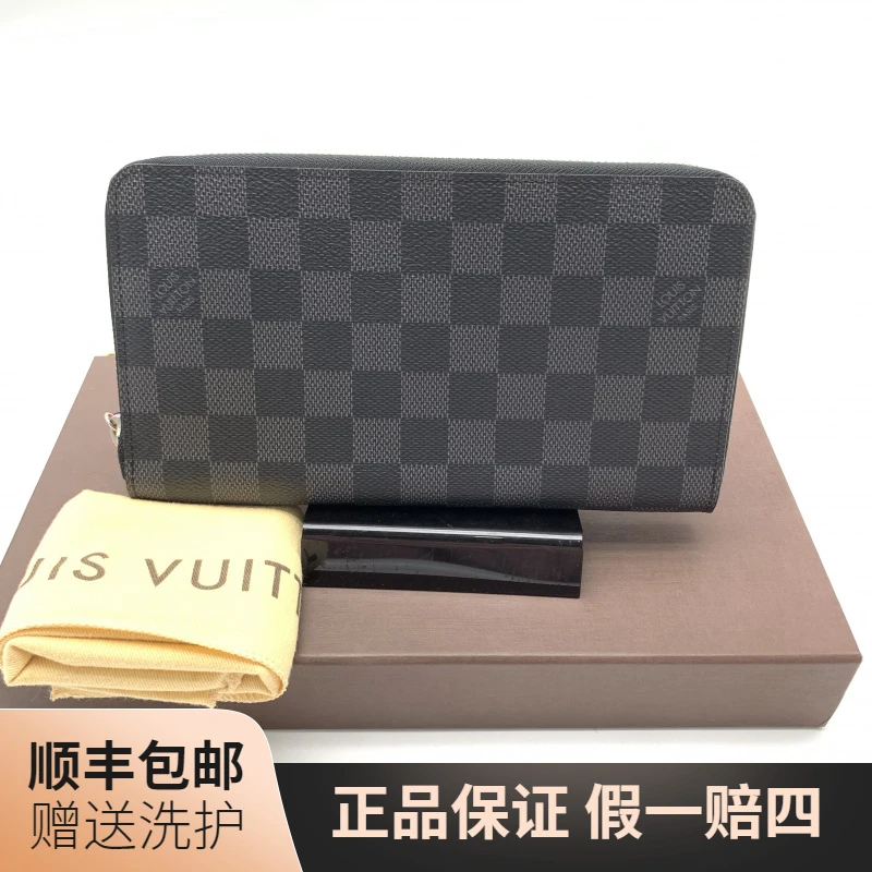 99新 LouisVuitton/路易威登 LV  黑棋盘格长款拉链钱包/10019592