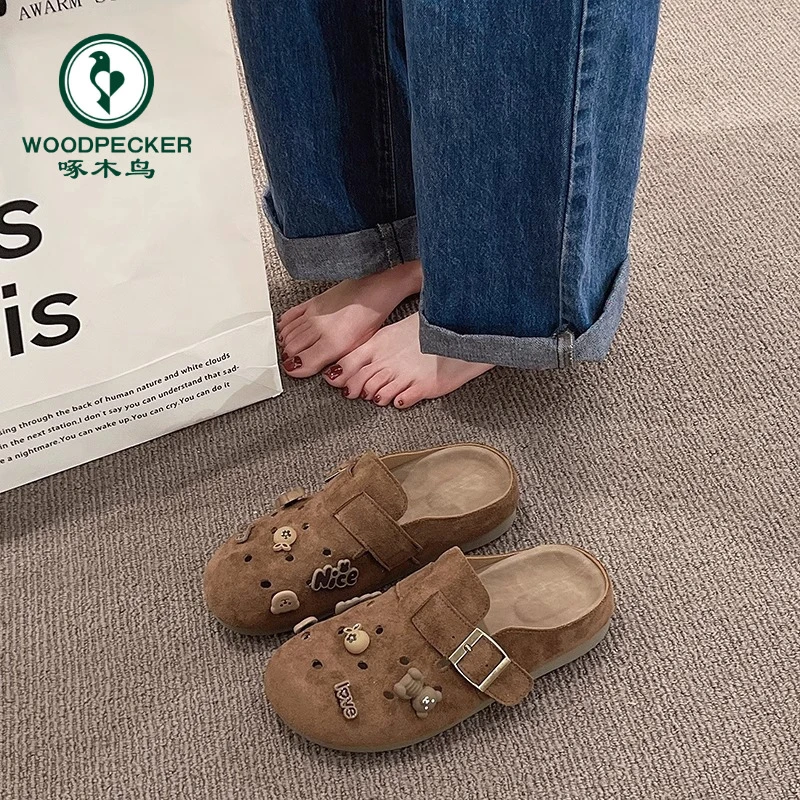 啄木鸟复古包头拖鞋女2025春夏新款厚底半包勃肯鞋外穿半拖洞洞鞋