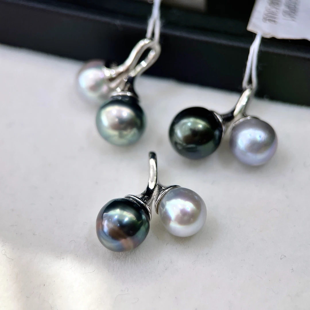 海水大溪地设计款双珠吊坠 S925银 7-9MM 多样性发一 R077