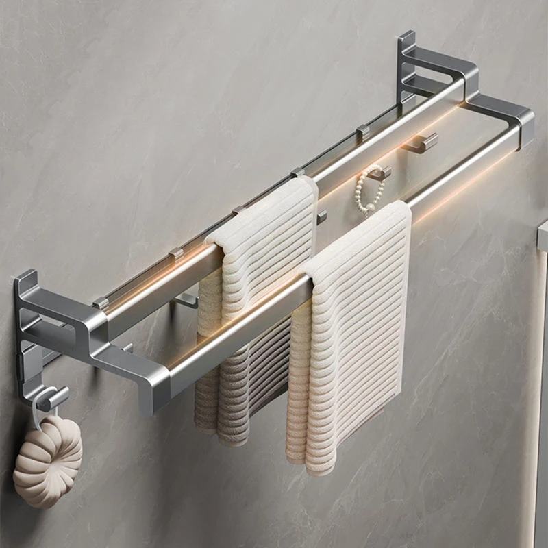 洗手间毛巾置物架挂墙免打孔洗澡双杆浴巾架挂钩挂件浴室氧化挂架