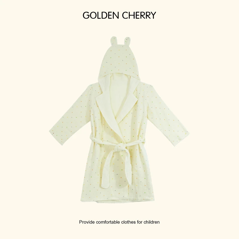 【金樱桃Golden cherry】小童波点连帽系绳浴袍JYT2243