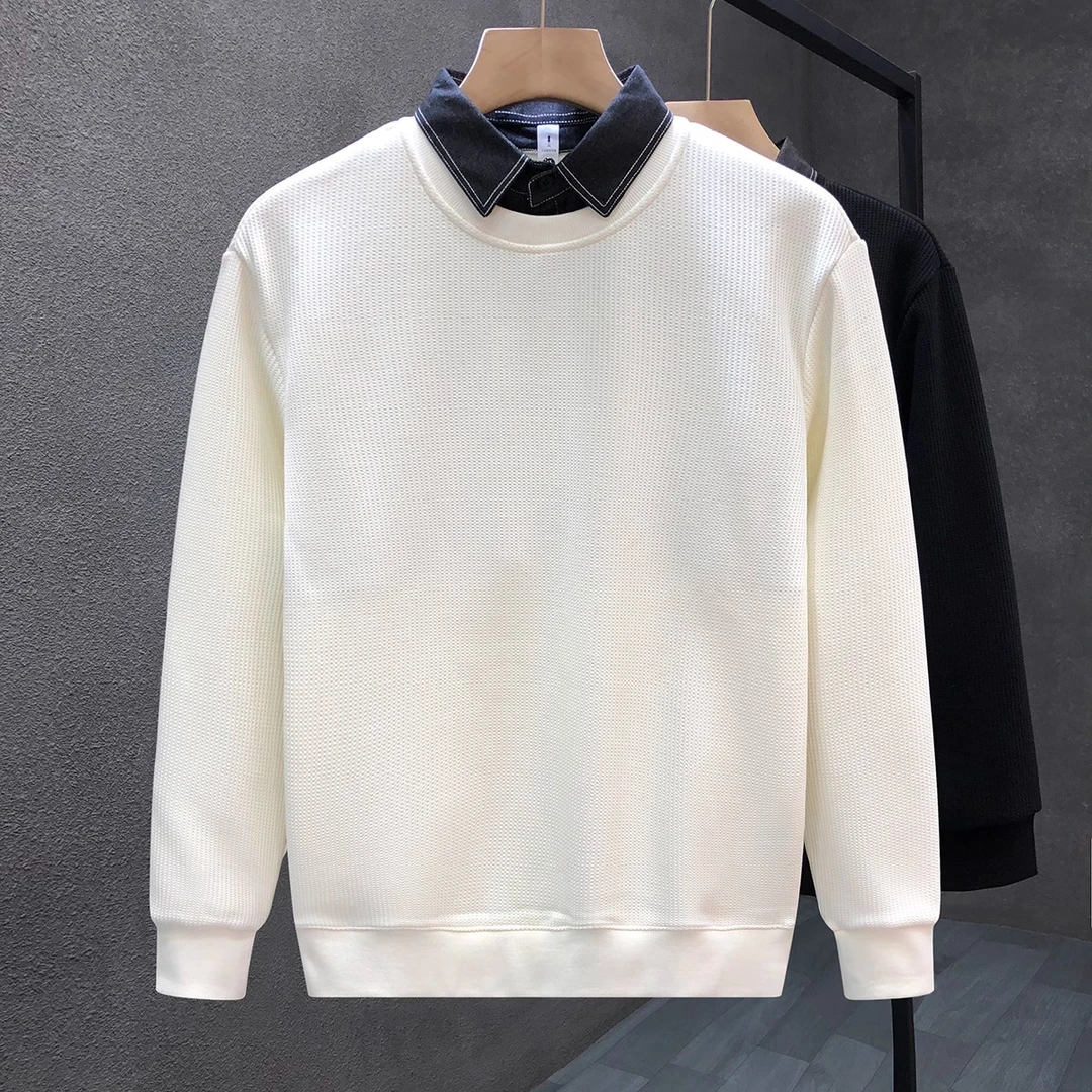 高端轻奢衬衫领衣服男款爆款2025新款痞帅假两件套头秋季卫衣男款