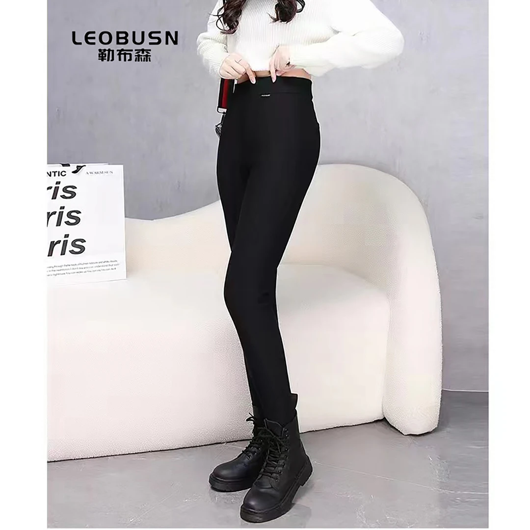 X6916【冬季加绒新款】时尚黑色紧身提臀高腰云朵毛加厚保暖裤