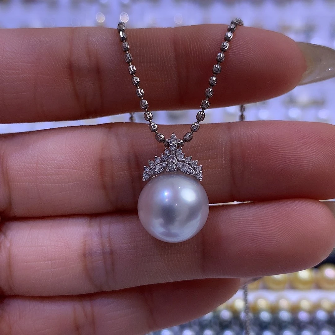 海水珍珠吊坠(不含链)18K金镶嵌13/14mm澳白