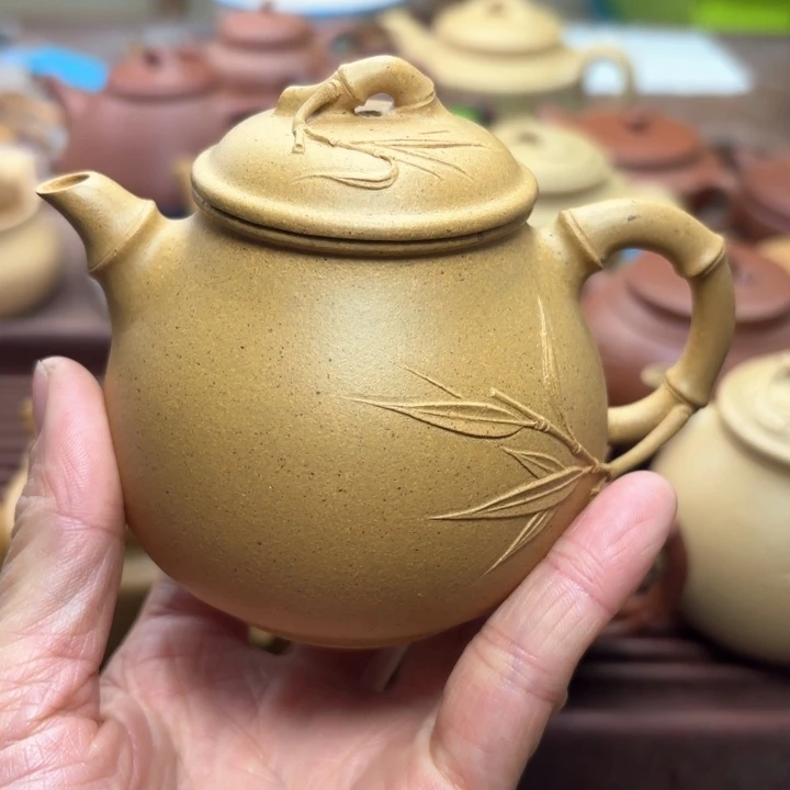 紫砂茶壶林*夕黄金段泥竹节高潘容量 200