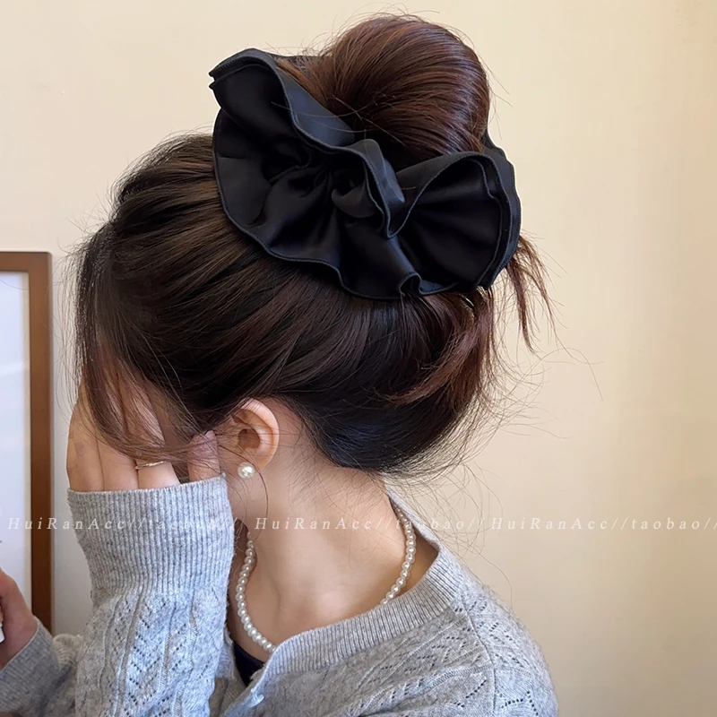 黑色缎面大肠发圈女秋冬绑头发发绳盘发发绳头花高级感轻奢风发饰