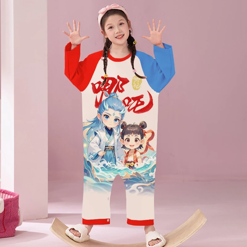女童连体睡衣2025新款春秋款纯棉哪吒敖丙小女孩防着凉儿童家居服