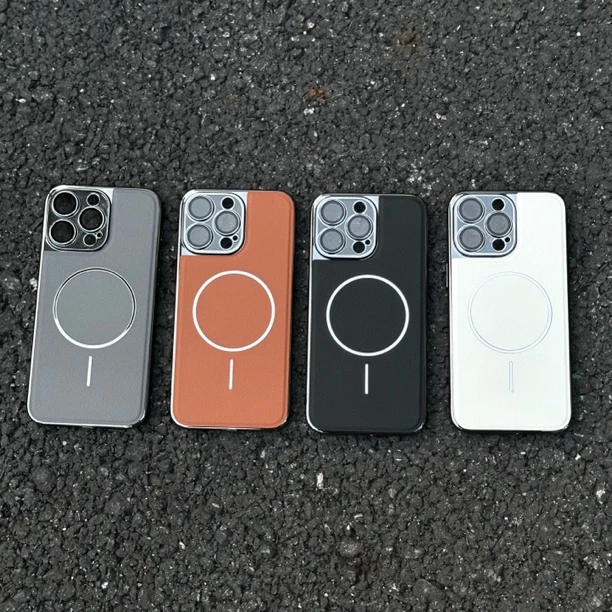 皮纹细磁吸圈iPhone16promax手机壳苹果15/14/13电镀超薄12pm防摔