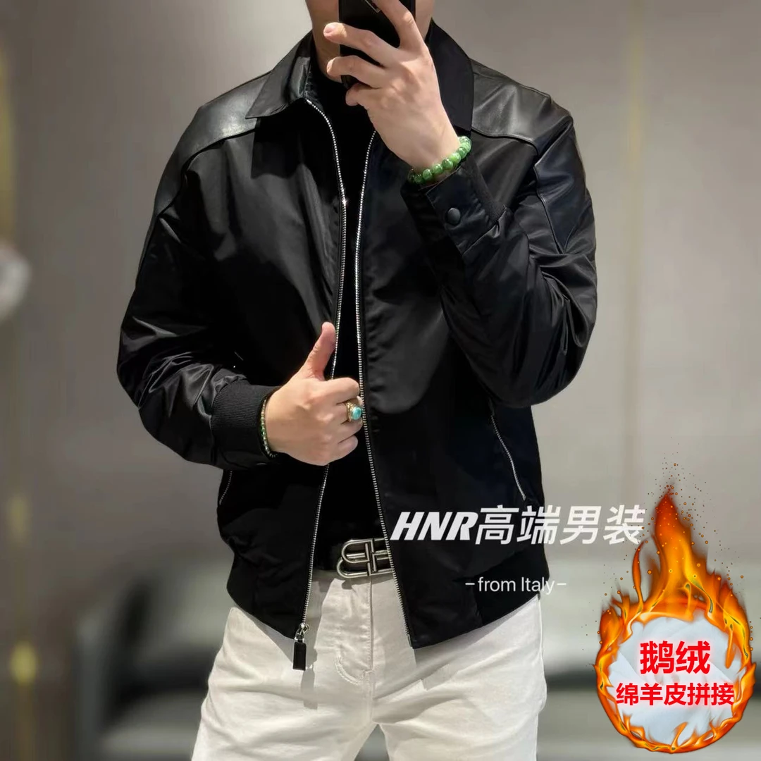【顺丰包邮】鹅绒填充绵羊皮拼接年秋季新款男士休闲潮流羽绒服2970
