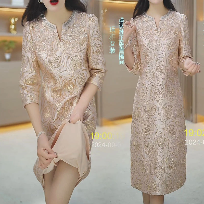 高端喜婆婆婚宴礼服连衣裙女士新款长辈气质妈妈中年旗袍裙