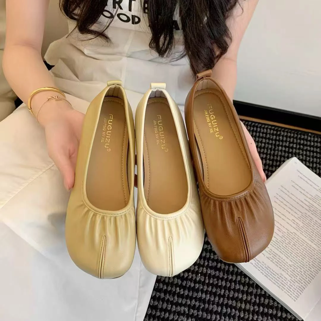 【2853】一脚蹬单鞋平底鞋百搭复古软底软面休闲风豆豆鞋