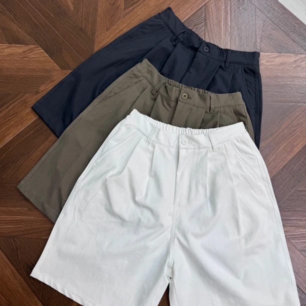 Ninjazz 夏季抗皱简约多色挺括松紧腰围（YKK）褶皱五分休闲西裤