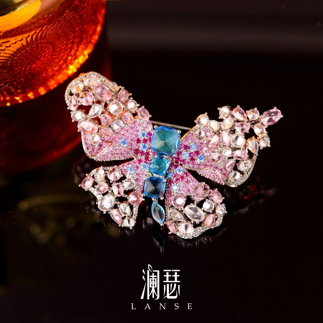 澜瑟 铜合金锆石胸针 【XZ5367 粉瑟蝶恋】胸针复古宫廷轻奢