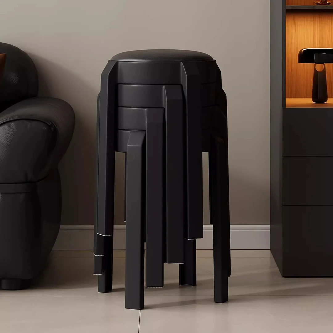 挪威软包凳子家用结实耐用加厚可叠放轻奢高级感塑料圆凳独凳备用