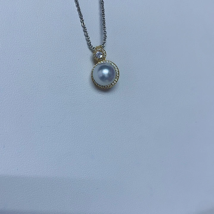 银S925镶嵌吊坠(不含链)淡水珍珠9-10