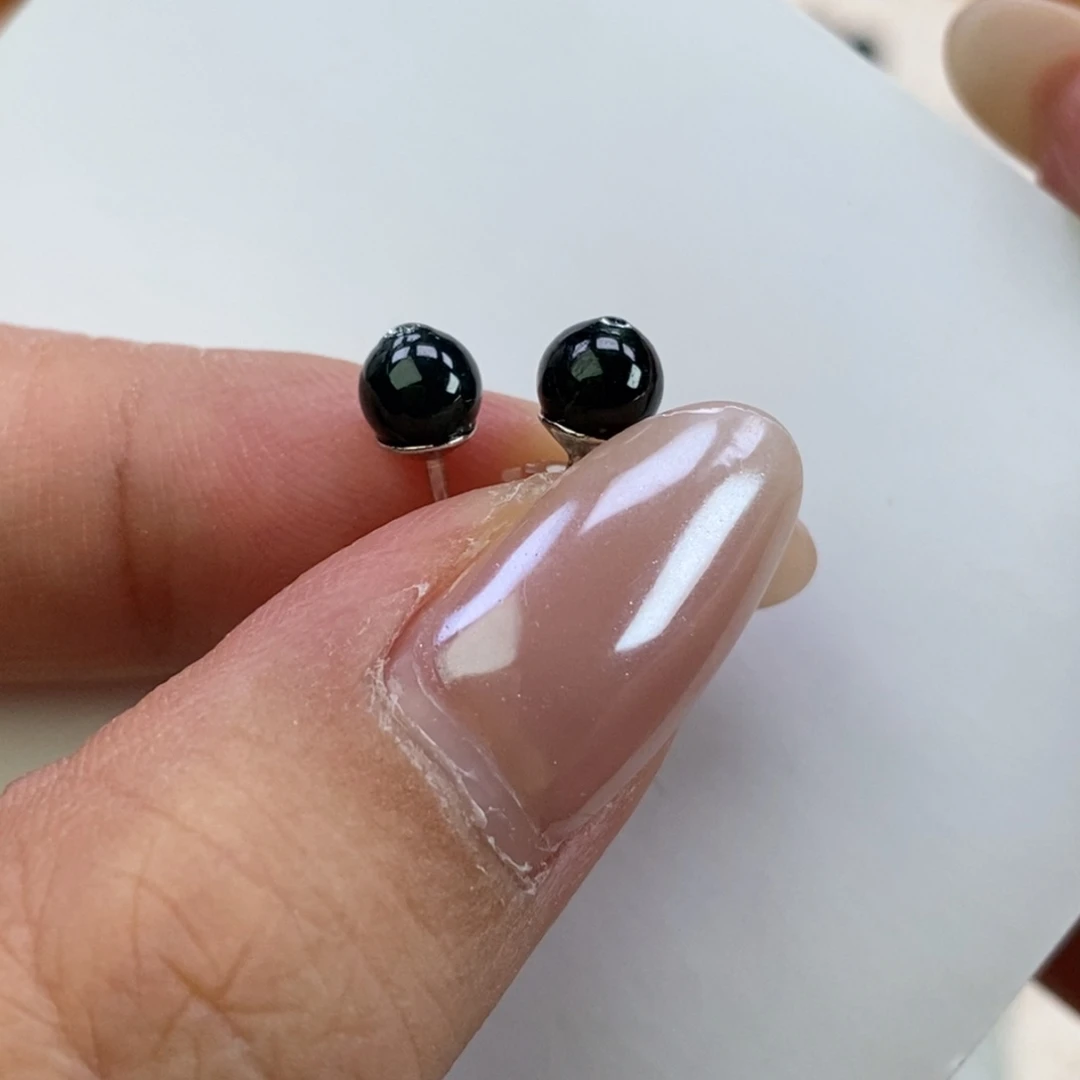 裸石翡翠墨翠耳钉
