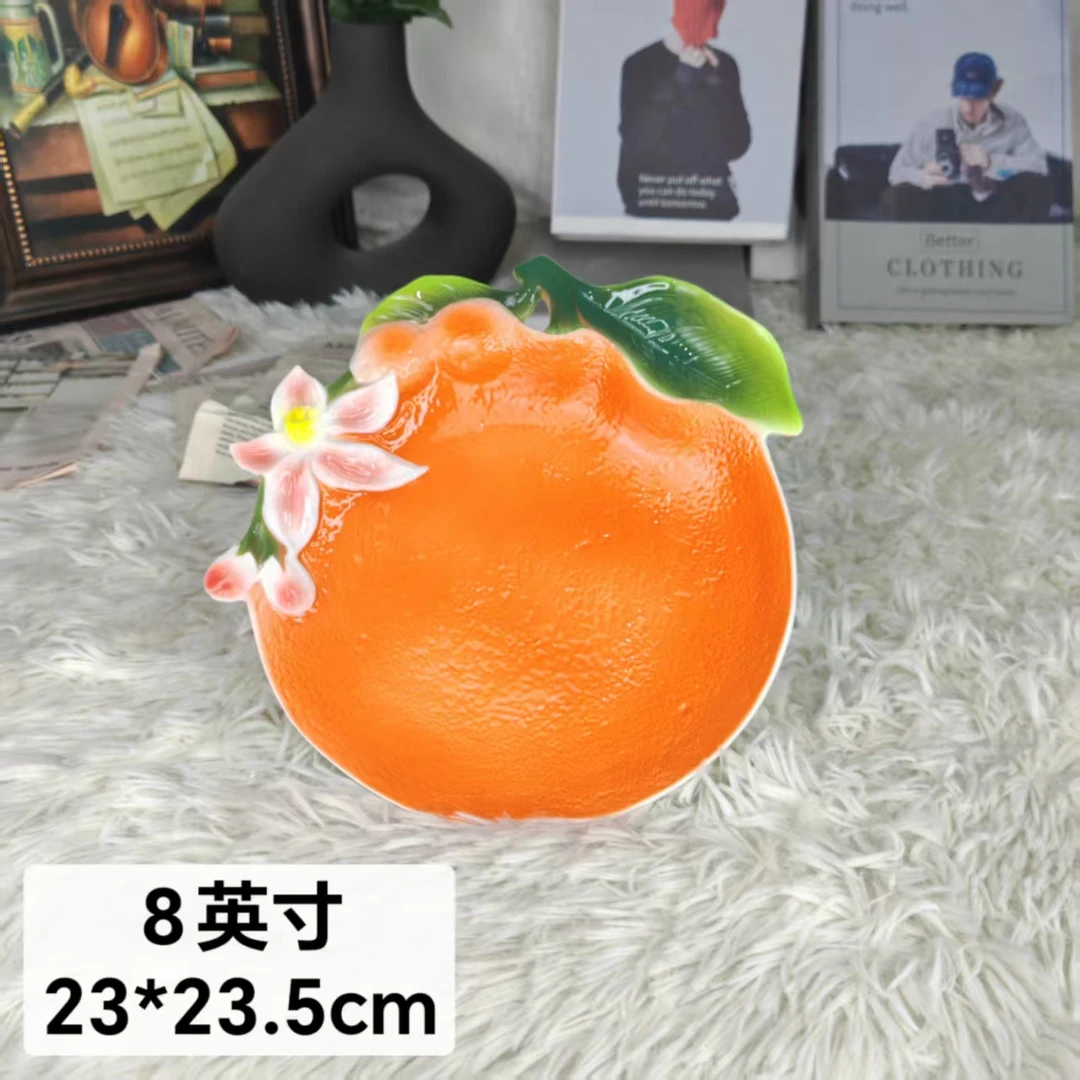 新中式陶瓷珐琅瓷手工手绘釉下彩柿柿如意饺子盘