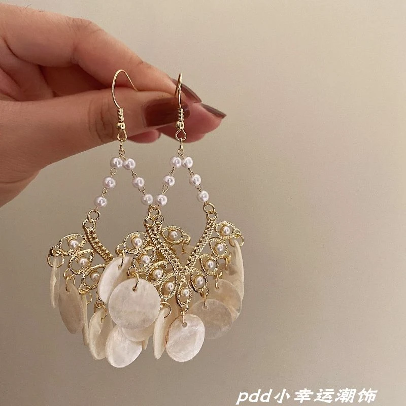 卡西斯之夜超仙法式复古贝壳流苏耳环夸张轻奢高级小众ins耳挂