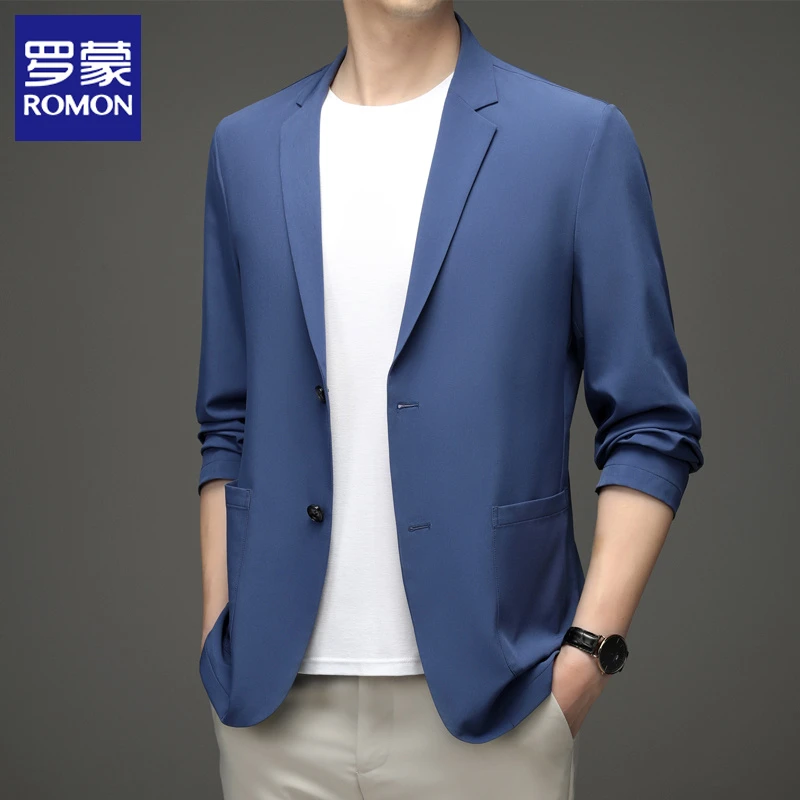 罗蒙春夏季薄款西服男韩版修身冰丝上衣单件冰丝西服男薄款男士