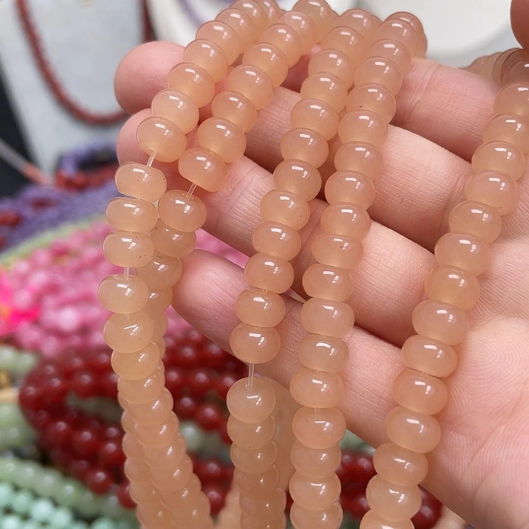 未镶嵌半成品玛瑙/玉髓算盘珠藕粉玉髓5x8