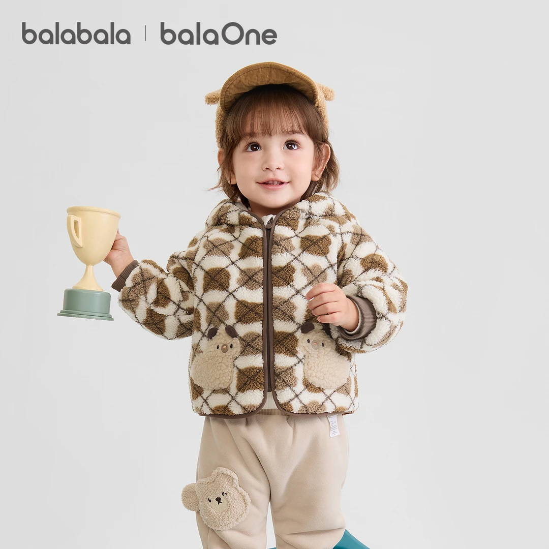【balaOne】巴拉巴拉儿童棉服宝宝外套童装2025秋冬仿羊羔绒保暖