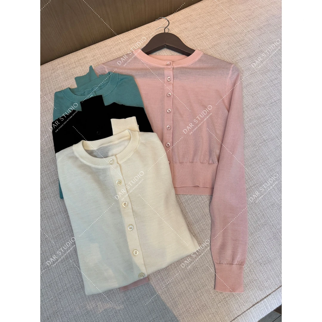 DAR STUDIO 【海岸来信】100美利奴羊毛春季新款圆领针织开衫25052