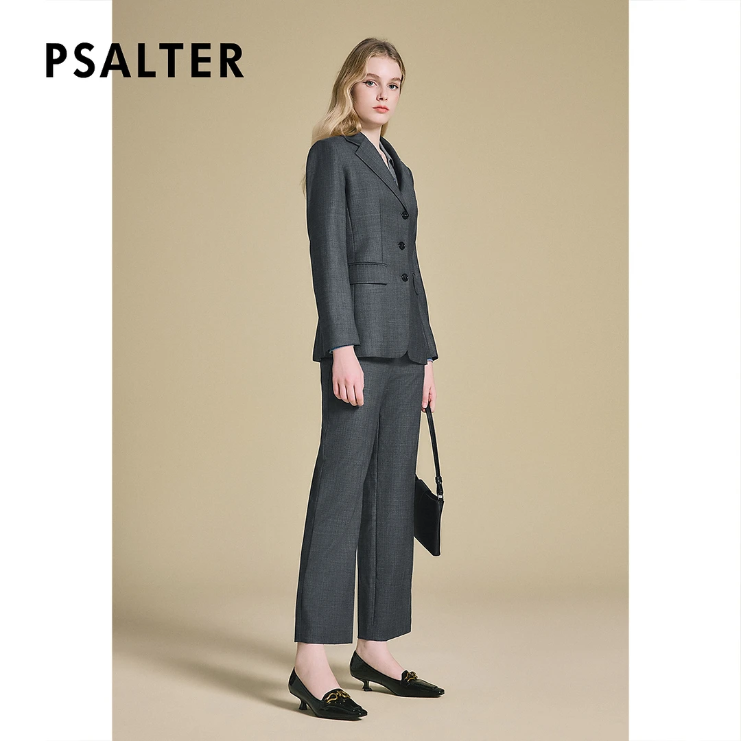 PSALTER诗篇气质休闲百搭羊毛修身女格纹西服外套2025春